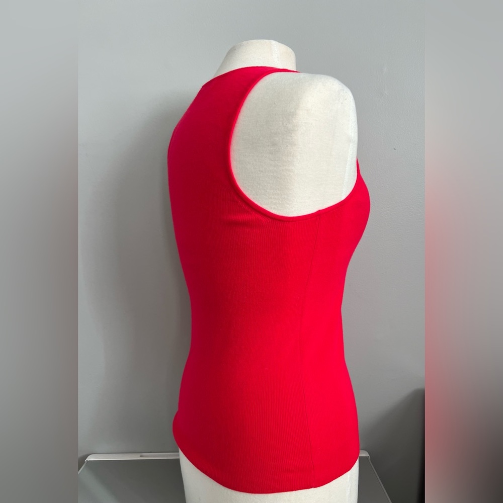 Anthropologie High Neck Tank Top Shirt Womens L LP Petite Neon Pink Red Coral - Picture 7 of 16